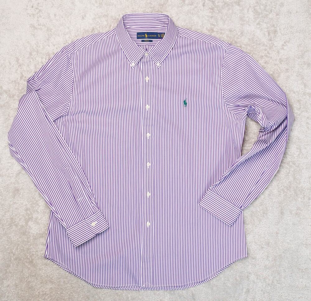 Ralph Lauren Slim Fit Long Sleeve Purple Pinstriped Button Down Shirt Mens XL